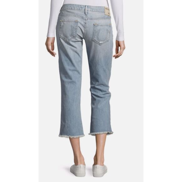 True Religion Jeans Womens Sz 27 Blue Denim Karlie Low Rise Bell Bottom Crop - Picture 2 of 15